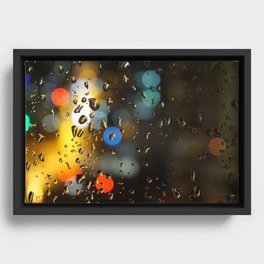 Static water drops and colored bokeh Framed Canvas