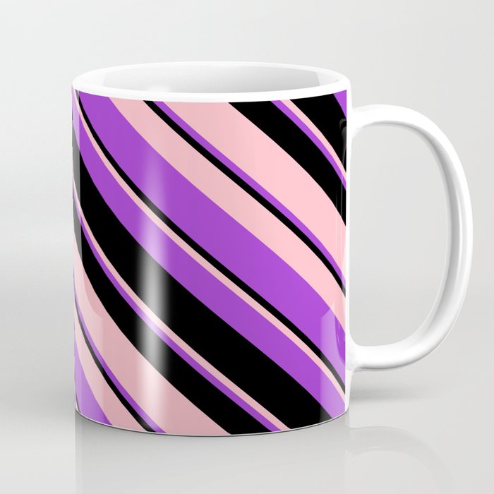 Light Pink, Dark Orchid, and Black Colored Lines/Stripes Pattern Coffee Mug