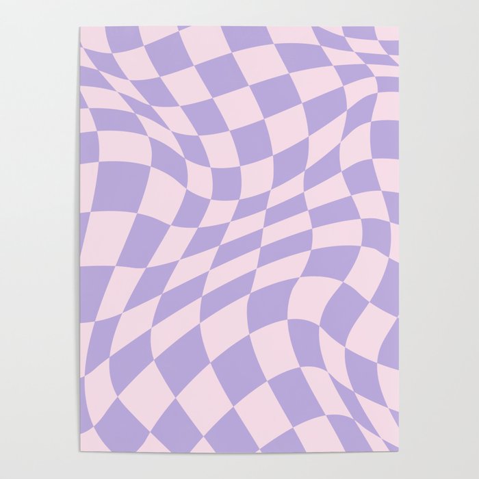 Warped Checkered Pattern in Pastel Blush Pink and Lavender  Poster