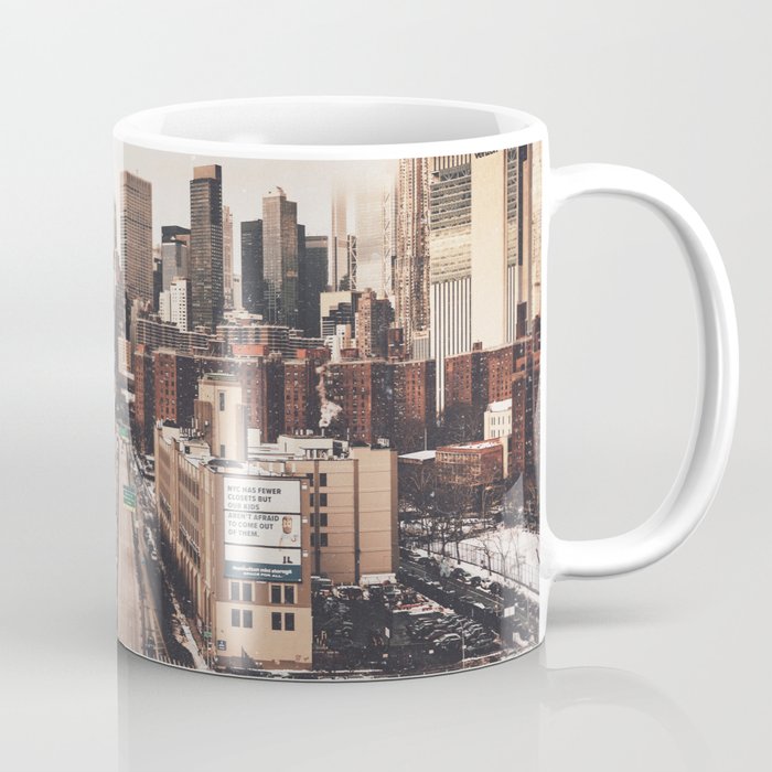 New York City | NYC Skyline and Brooklyn Bridge | Film Style Photography | Lower Manhattan Winter Coffee Mug