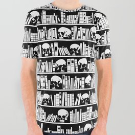 Halloween Librarian Gothic Library Books Skulls Goth Pattern All Over Graphic Tee