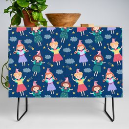 Navy Blue Pink Green Lavender Hand Painted Cute Fairies Credenza