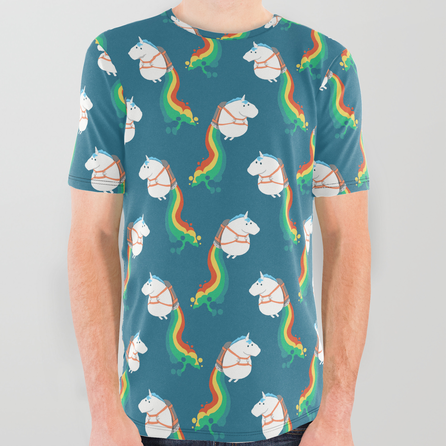 Colorful Chubby Unicorn on a Jetpack T-Shirt Rainbow Glitter Tee Shirt