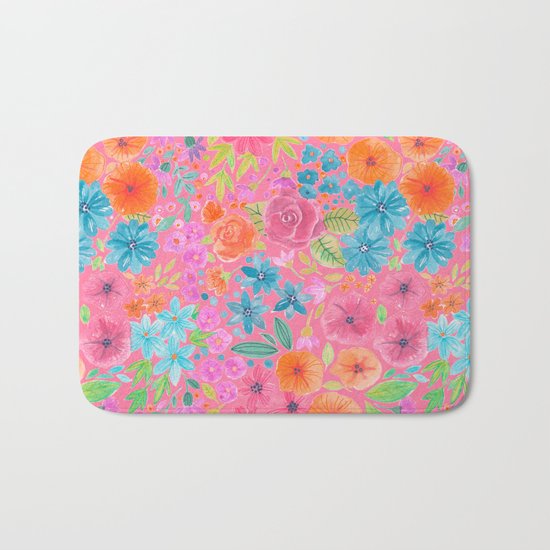 Floral watercolor pattern in pink Bath Mat