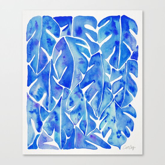 Split Leaf Philodendron – Blue Canvas Print