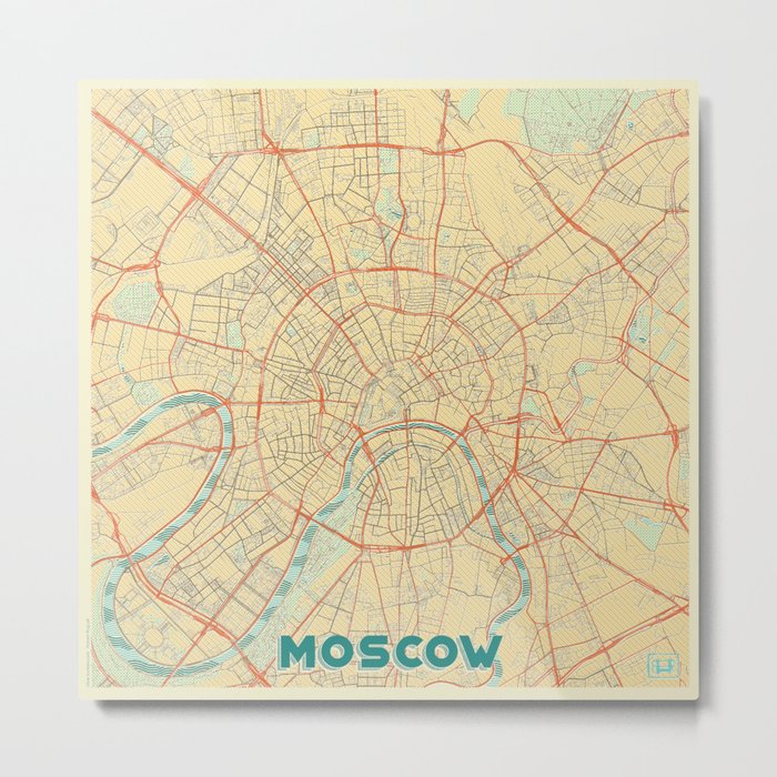 Moscow Map Retro Metal Print