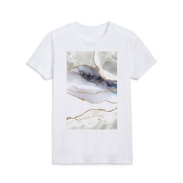 White & Gold Agate Texture 05 Kids T Shirt