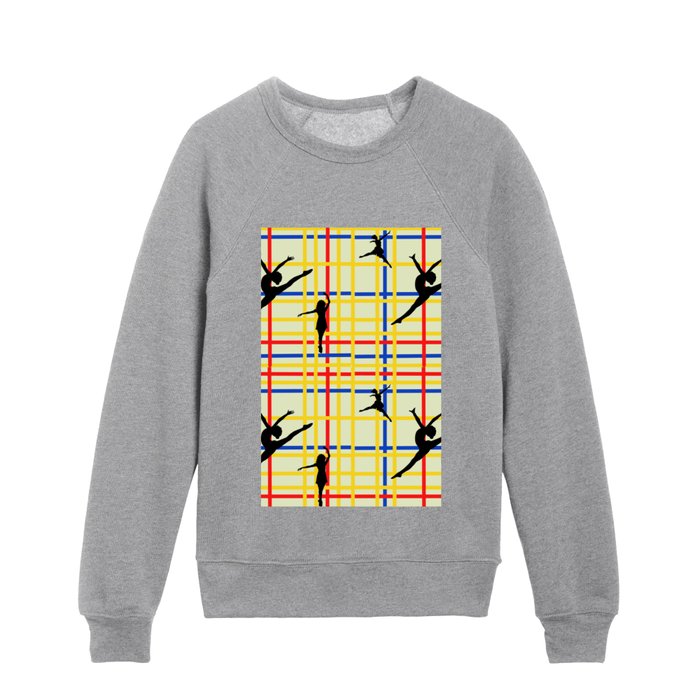 Dancing like Piet Mondrian - New York City I. Red, yellow, and Blue lines on the light green background Kids Crewneck