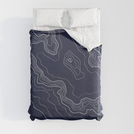 Navy topography map Duvet Cover