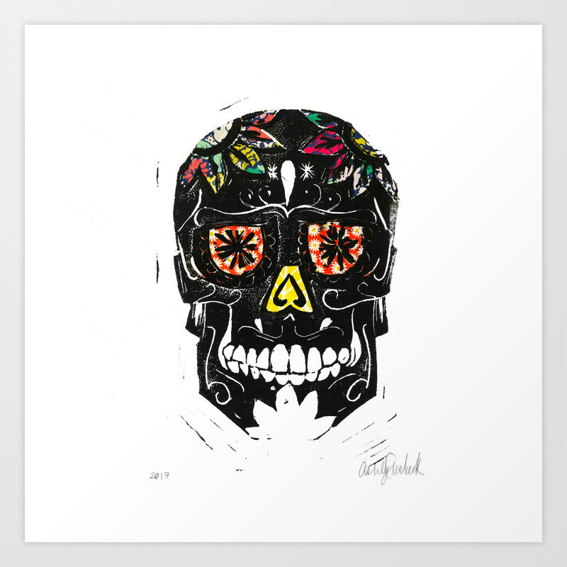 Sugar Skull Linocut Print Art Print By Ashleyturcheck Society6