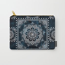 White Mandala Tiles On Blue Carry-All Pouch