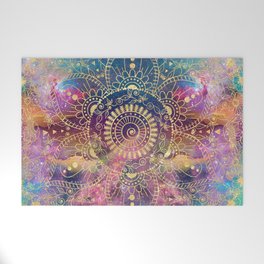 Gold watercolor and nebula mandala Welcome Mat