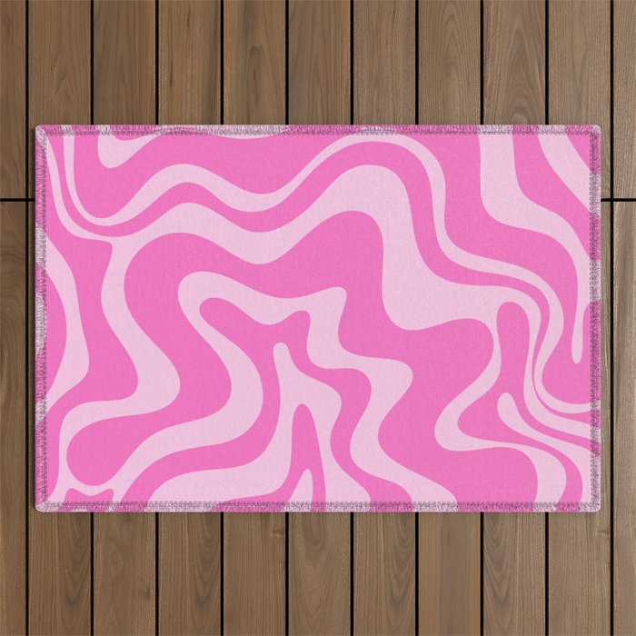 Retro Liquid Swirl Abstract Pattern in Y2K Pink Tones Outdoor Rug