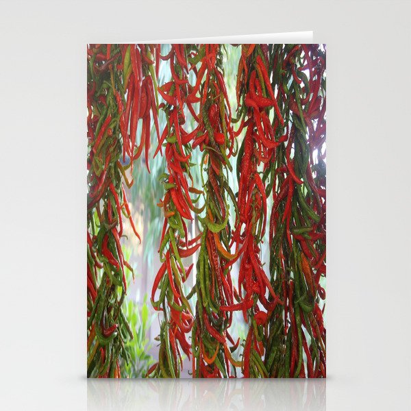 Strung and Hanging Red and Green Chili Peppers Drying Stationery Cards