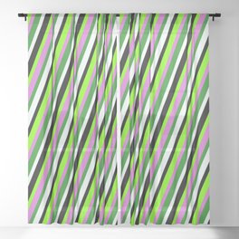 [ Thumbnail: Eye-catching Green, Orchid, Forest Green, Mint Cream & Black Colored Lined Pattern Sheer Curtain ]