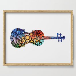 Colorful Mosaic Music Art - Violin by Sharon Cummings Serving Tray