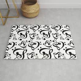 Black And White Clef Hearts Area & Throw Rug