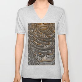 Silver Amber Fractal Digital Art V Neck T Shirt