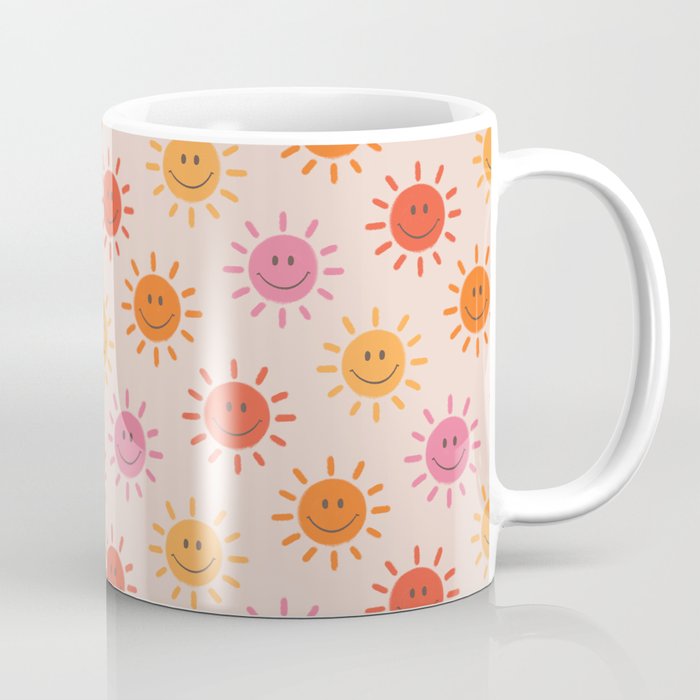 Happy Sun Pattern, Cute Sunshine, Blush, Pink, Colorful Coffee Mug