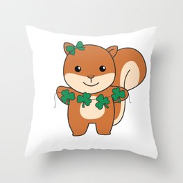 Squirrel With Shamrocks Cute Animals For Luck Throw Pillow