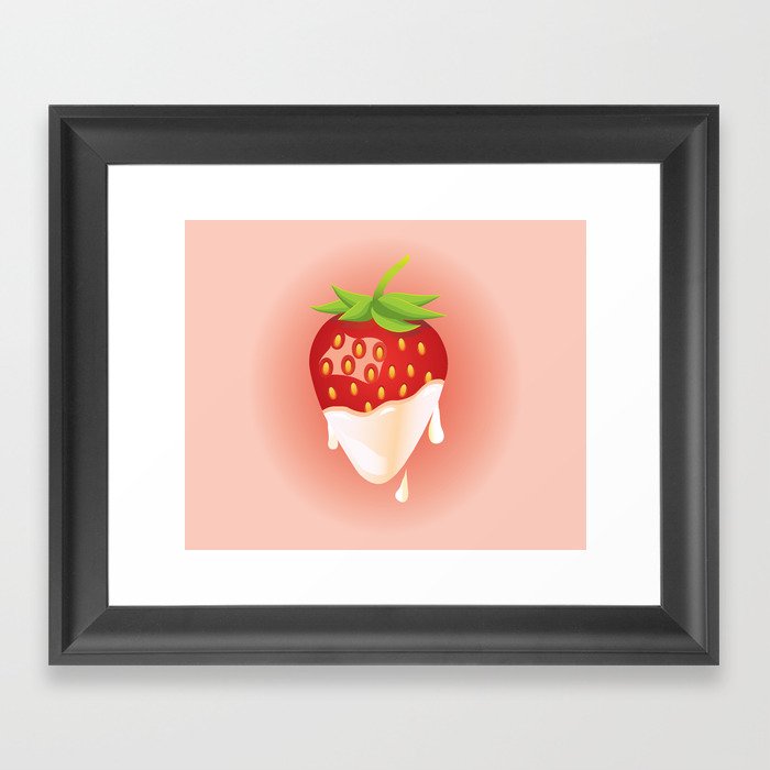 Strawberry covered with cream Framed Art Print