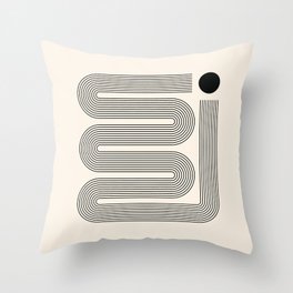 Geometric Lines in Black and Beige 12 (Modern Mid century abstraction) Throw Pillow