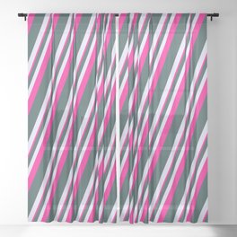 [ Thumbnail: Dark Slate Gray, Lavender & Deep Pink Colored Lines/Stripes Pattern Sheer Curtain ]