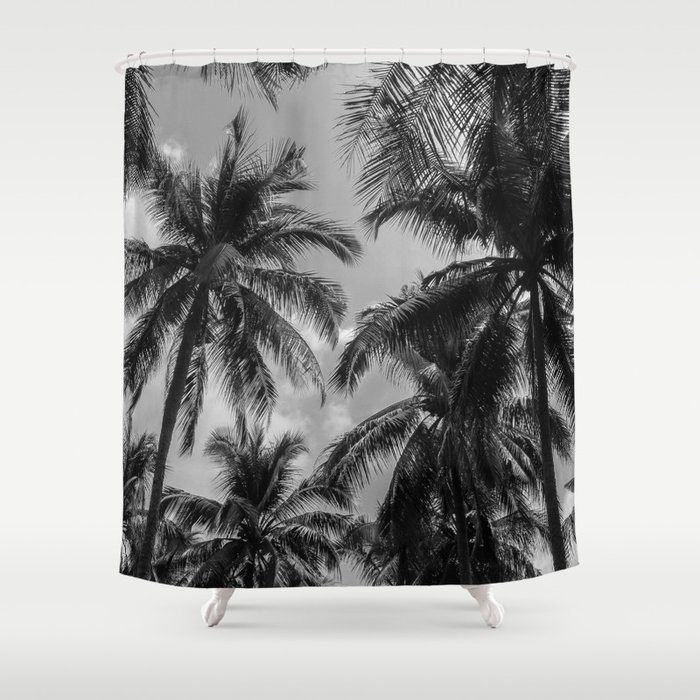 Tropical Jungle Palm Trees in Black and White Shower Curtain