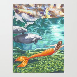 Swimming with Manatees Poster