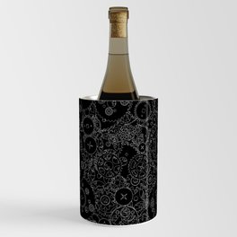 Clockwork B&W inverted / Cogs and clockwork parts lineart pattern Wine Chiller