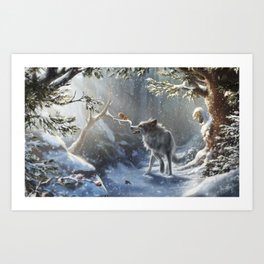Friends: Wolf & Squirrel in Winter Art Print