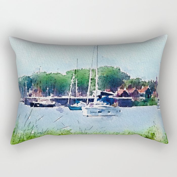 Watercolor Sail Boat Digital Art Painting Rectangular Pillow