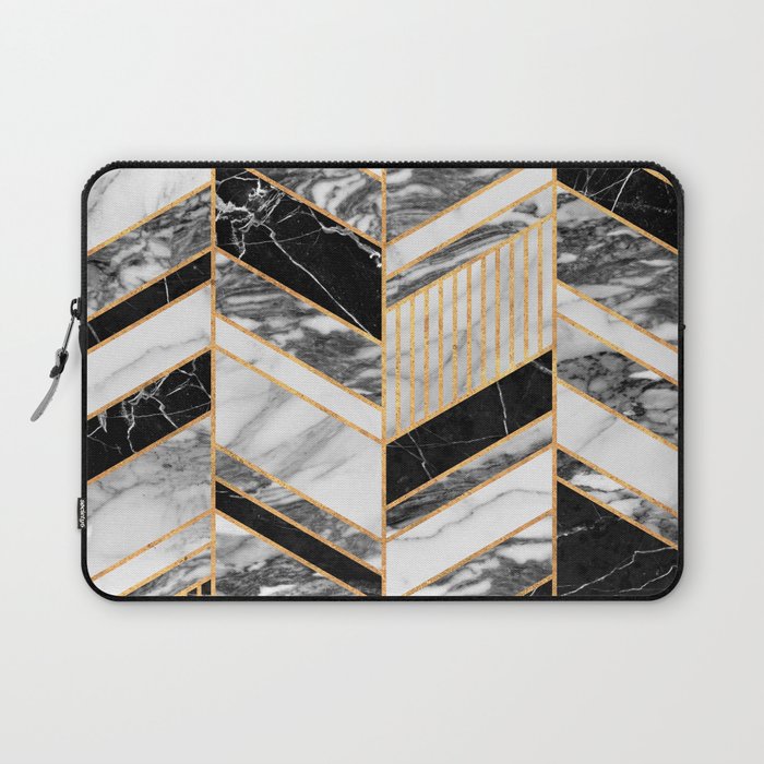Abstract Chevron Pattern - Black and White Marble Laptop Sleeve