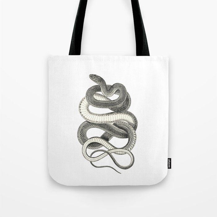 snake vintage style print serpent black and white 1800's Tote Bag