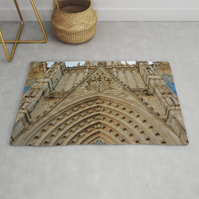 Spain Photography - Cathedral Of Barcelona Seen From Below Rug
