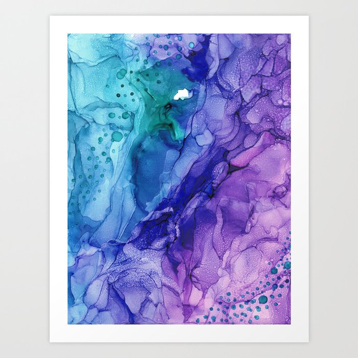 Teal Purple Abstract 521 Alcohol Ink Painting by Herzart Art Print