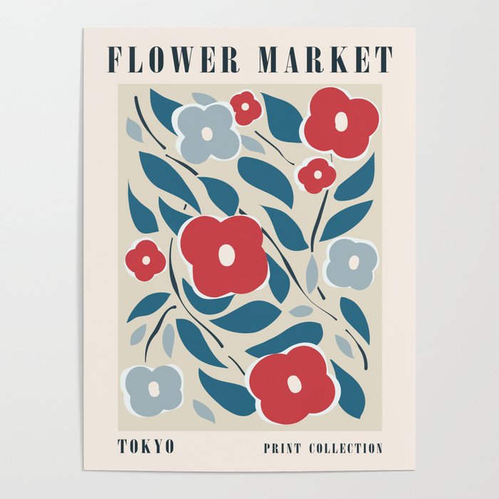Flower market print, Blue flower art, Vienna, Posters aesthetic, Floral art