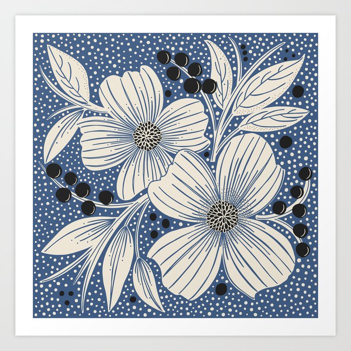 French Country Botanicals in blue Art Print