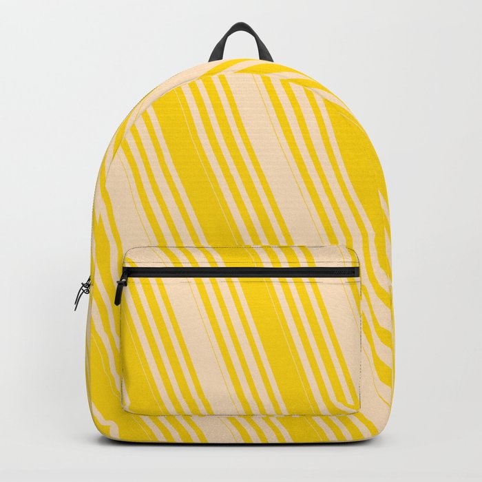 Bisque & Yellow Colored Lined/Striped Pattern Backpack