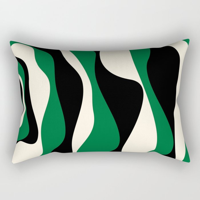 Ebb and Flow 4 - Green, Cream and Black Rectangular Pillow