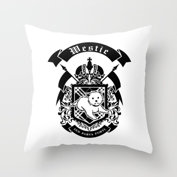 Westie "Small But Mighty" Coat of Arms Throw Pillow
