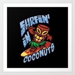 Surfing in Coconuts Art Print