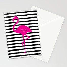 Flamingo & Stripes - Black Hot Pink Stationery Card