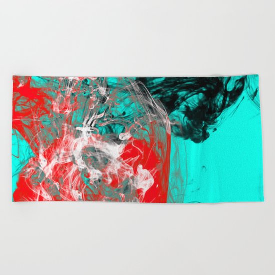 Marbled Collision - Abstract, red, blue, black and white mixed paint artwork Beach Towel