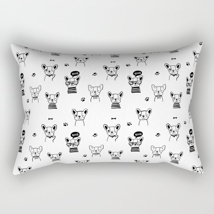Black Hand Drawn Dog Puppy Pattern Rectangular Pillow
