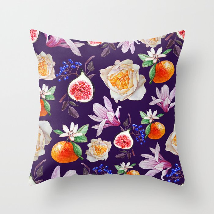 Violet mediterranean pattern Throw Pillow