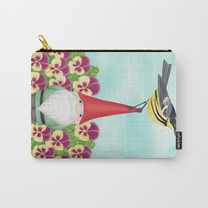 gnome with magnolia warbler and pansies Carry-All Pouch