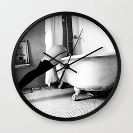 Head Over Heals - Female in Stockings in Vintage Parisian Bathtub black and white photography - photographs wall decor Wall Clock | Woman, Pinup, Garterbelt, Boudoir, Nude, Photo, Bathtub, Black And White, Sexy, Black 