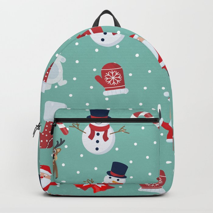Christmas Seamless Pattern with Snowman, Reindeer and Santa Claus 02 Backpack