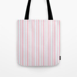 [ Thumbnail: Light Cyan and Light Pink Colored Striped Pattern Tote Bag ]